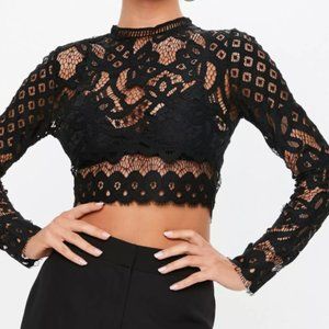 Missguided Black Lace Patterned Crop Top